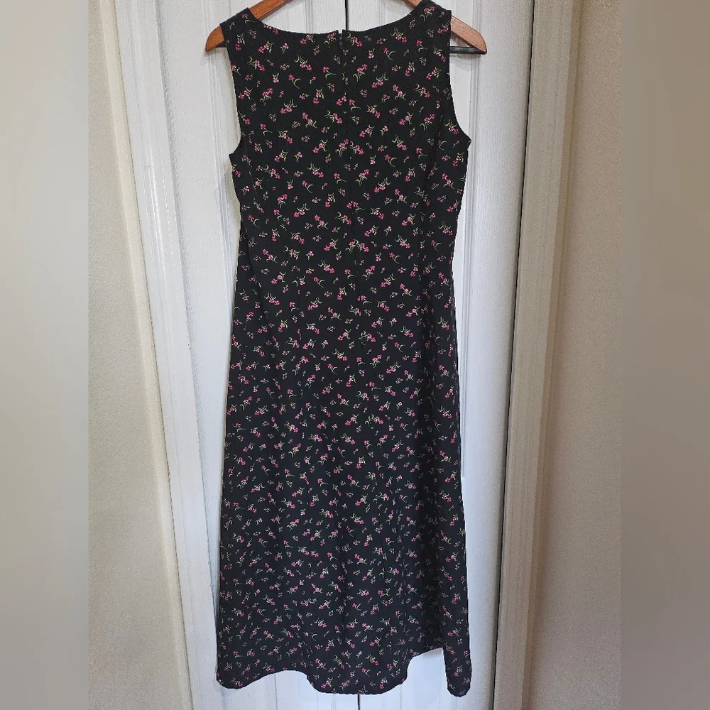 Kathy Lee Collection Black Floral Midi Dress Womens co Sleeveless Vintage Sz 8 - Picture 8 of 11